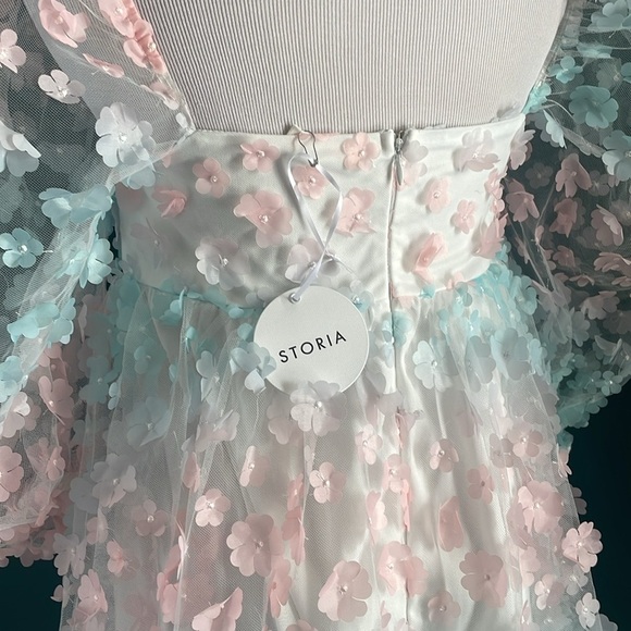 Storia Chic Sheer Floral baby doll Dress with Puff Sleeves - Picture 7 of 11